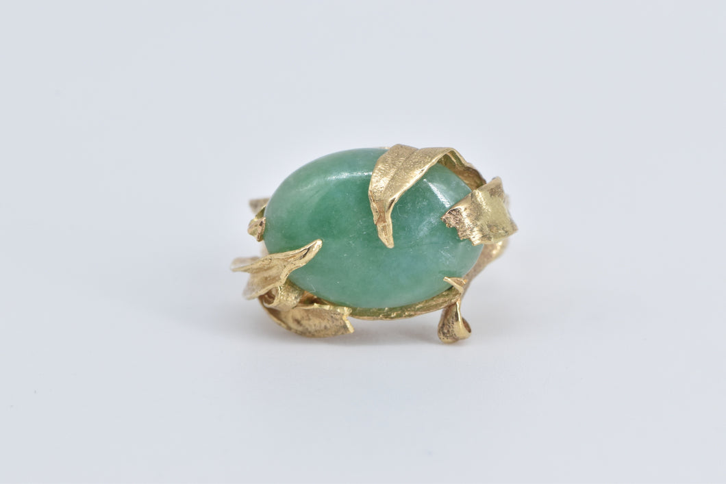 14K Vintage Aventurine Leaf Cocktail Statement Ring Yellow Gold