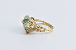 14K Vintage Aventurine Leaf Cocktail Statement Ring Yellow Gold