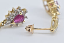 Load image into Gallery viewer, 10K Pear Ruby Diamond Halo Dangle Fashion Earrings Yellow Gold