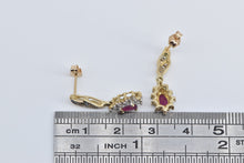 Load image into Gallery viewer, 10K Pear Ruby Diamond Halo Dangle Fashion Earrings Yellow Gold