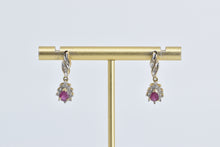 Load image into Gallery viewer, 10K Pear Ruby Diamond Halo Dangle Fashion Earrings Yellow Gold