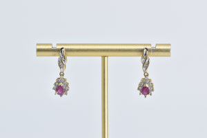 10K Pear Ruby Diamond Halo Dangle Fashion Earrings Yellow Gold