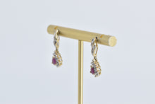 Load image into Gallery viewer, 10K Pear Ruby Diamond Halo Dangle Fashion Earrings Yellow Gold