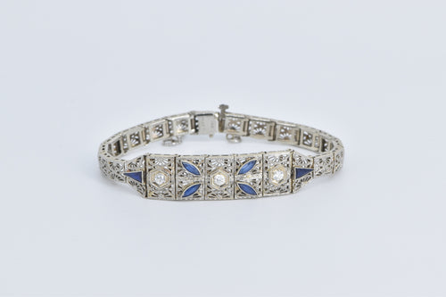 14K 1.30Ctw OEC Nat Diamond Syn Sapphire Filigree Bracelet 6.5