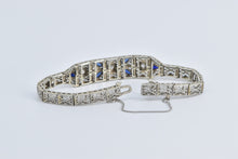 Load image into Gallery viewer, 14K 1.30Ctw OEC Nat Diamond Syn Sapphire Filigree Bracelet 6.5&quot; White Gold
