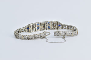 14K 1.30Ctw OEC Nat Diamond Syn Sapphire Filigree Bracelet 6.5" White Gold