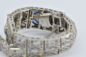 14K 1.30Ctw OEC Nat Diamond Syn Sapphire Filigree Bracelet 6.5" White Gold