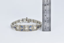 Load image into Gallery viewer, 14K 1.30Ctw OEC Nat Diamond Syn Sapphire Filigree Bracelet 6.5&quot; White Gold