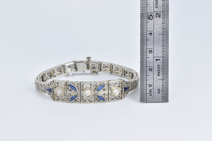 14K 1.30Ctw OEC Nat Diamond Syn Sapphire Filigree Bracelet 6.5" White Gold