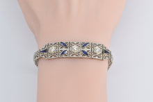 Load image into Gallery viewer, 14K 1.30Ctw OEC Nat Diamond Syn Sapphire Filigree Bracelet 6.5&quot; White Gold