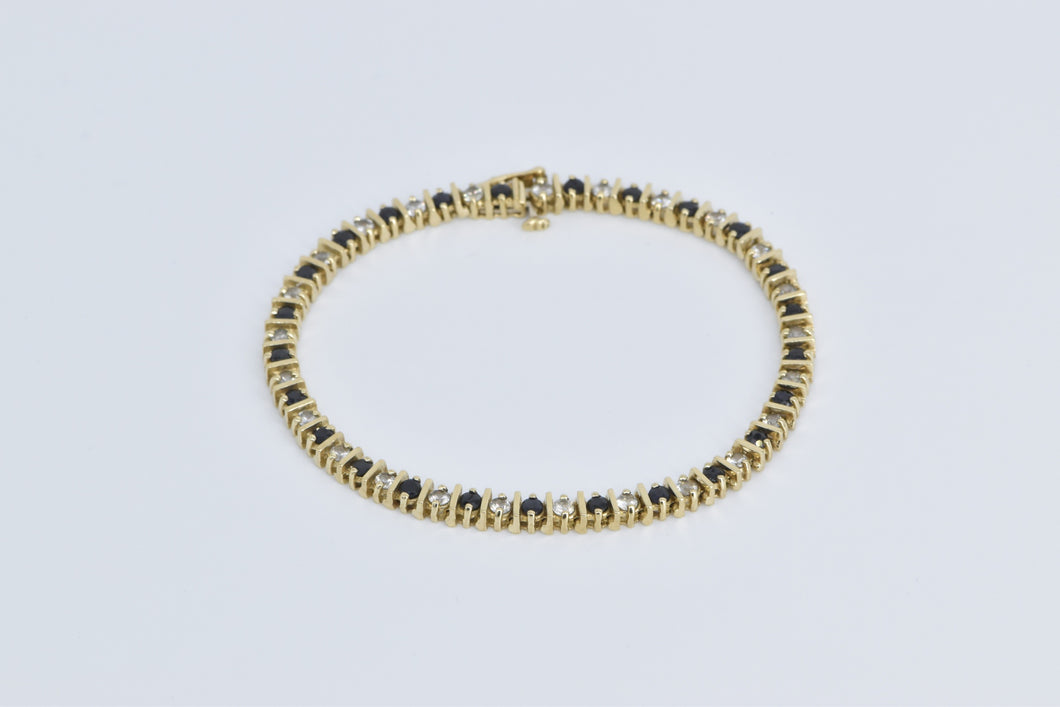 10K 2.50 Ctw Natural White Blue Sapphire Tennis Bracelet 7.25