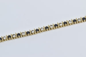 10K 2.50 Ctw Natural White Blue Sapphire Tennis Bracelet 7.25" Yellow Gold