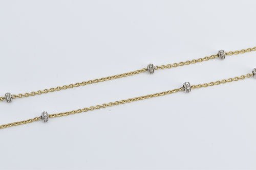 18K Natural Diamond Banded Cable Opera Chain Necklace 18