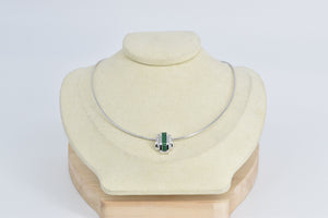 14K 1.50 Ctw Baguette Emerald Diamond Cocoon Necklace 16" White Gold