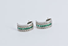 Load image into Gallery viewer, 14K 2.15 Ctw Baguette Emerald Diamond Curved Earrings White Gold