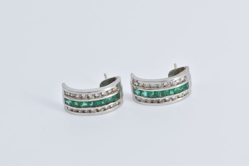 14K 2.15 Ctw Baguette Emerald Diamond Curved Earrings White Gold