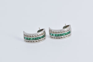 14K 2.15 Ctw Baguette Emerald Diamond Curved Earrings White Gold