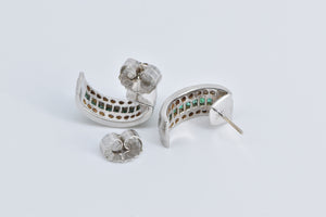 14K 2.15 Ctw Baguette Emerald Diamond Curved Earrings White Gold