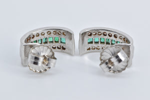 14K 2.15 Ctw Baguette Emerald Diamond Curved Earrings White Gold