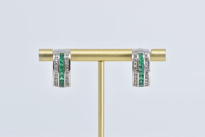 14K 2.15 Ctw Baguette Emerald Diamond Curved Earrings White Gold