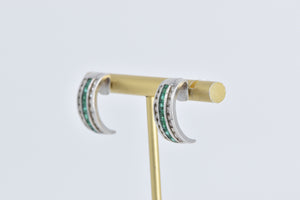 14K 2.15 Ctw Baguette Emerald Diamond Curved Earrings White Gold