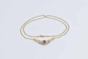 10K 0.89 Ctw Pear Ruby Diamond Halo Chevron Necklace 17" Yellow Gold