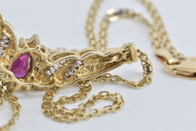 Load image into Gallery viewer, 10K 0.89 Ctw Pear Ruby Diamond Halo Chevron Necklace 17&quot; Yellow Gold