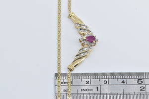 10K 0.89 Ctw Pear Ruby Diamond Halo Chevron Necklace 17" Yellow Gold