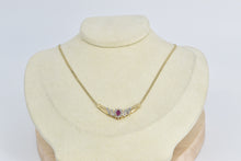 Load image into Gallery viewer, 10K 0.89 Ctw Pear Ruby Diamond Halo Chevron Necklace 17&quot; Yellow Gold