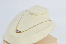 Load image into Gallery viewer, 10K 0.89 Ctw Pear Ruby Diamond Halo Chevron Necklace 17&quot; Yellow Gold
