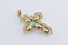 Load image into Gallery viewer, 18K 3.47 Ct Natural Emerald Pearl Victorian Cross Pendant Yellow Gold