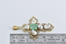 Load image into Gallery viewer, 18K 3.47 Ct Natural Emerald Pearl Victorian Cross Pendant Yellow Gold