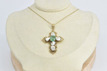 Load image into Gallery viewer, 18K 3.47 Ct Natural Emerald Pearl Victorian Cross Pendant Yellow Gold