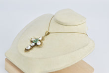 Load image into Gallery viewer, 18K 3.47 Ct Natural Emerald Pearl Victorian Cross Pendant Yellow Gold