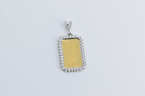 14K 1.00 Ctw Natural Diamond 5g Solid 24k Gold Bar Pendant Yellow Gold