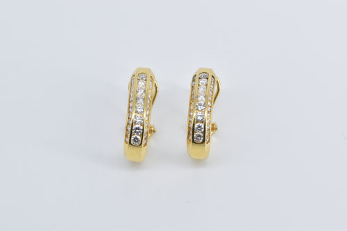 18K 1.30 Ctw Natural Diamond Oval French Clip Hoop Earrings Yellow Gold