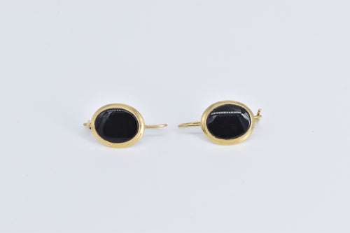 10K Oval Black Onyx Vintage Dangle Earrings Yellow Gold