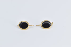 10K Oval Black Onyx Vintage Dangle Earrings Yellow Gold