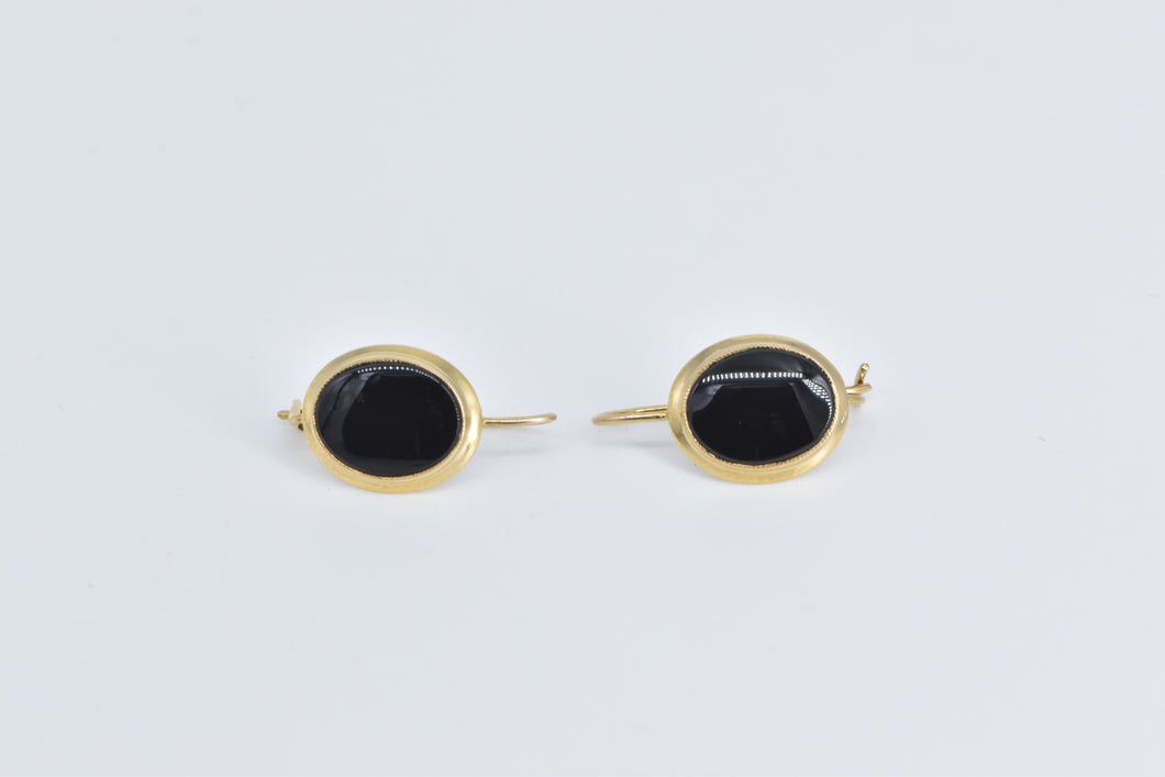 10K Oval Black Onyx Vintage Dangle Earrings Yellow Gold
