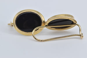 10K Oval Black Onyx Vintage Dangle Earrings Yellow Gold