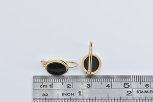 10K Oval Black Onyx Vintage Dangle Earrings Yellow Gold