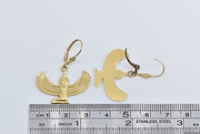 Load image into Gallery viewer, 14K Egyptian Isis Goddess Dangle Lever Back Earrings Yellow Gold