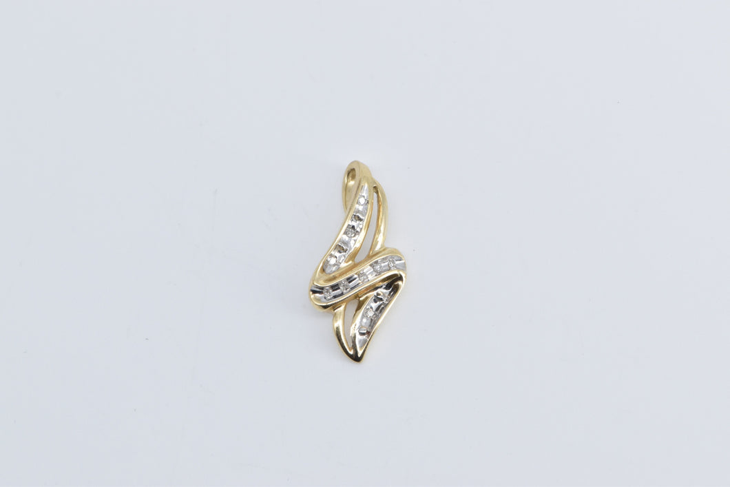 10K Diamond Vintage Wavy Fashion Statement Pendant Yellow Gold