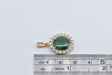 Load image into Gallery viewer, 14K Oval Green Agate Seed Pearl Halo Statement Pendant Yellow Gold