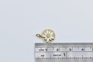 18K Enamel Flower Daisy Vintage Nature Motif Charm/Pendant Yellow Gold