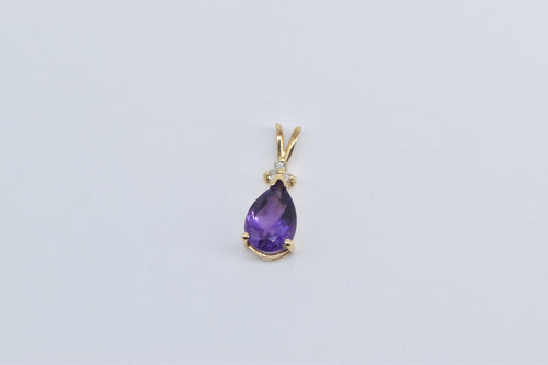 14K Pear Amethyst Diamond Vintage Cluster Pendant Yellow Gold