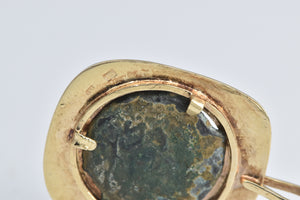 14K Ancient Coin Ornate Squared Statement Pendant Yellow Gold