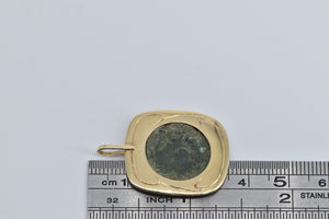 14K Ancient Coin Ornate Squared Statement Pendant Yellow Gold