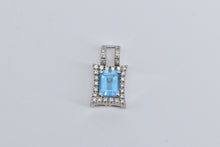 Load image into Gallery viewer, 10K Emerald Cut Blue Topaz Diamond Halo Squared Pendant White Gold