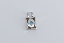 Load image into Gallery viewer, 10K Emerald Cut Blue Topaz Diamond Halo Squared Pendant White Gold